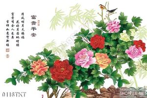 Tranh thư pháp hoa mẫu đơn trang trí