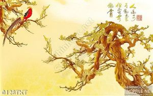 Tranh kim tiền hoa mai thư pháp