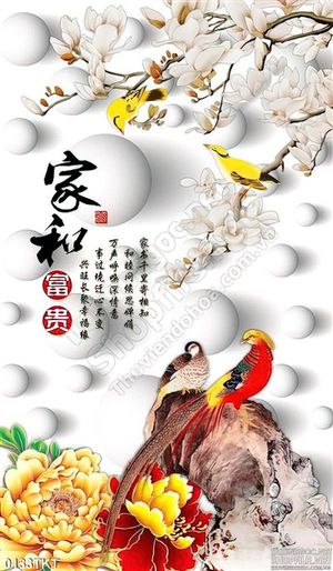 Tranh thư pháp chim công và hoa