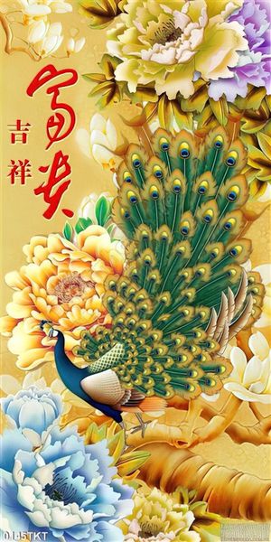 Tranh kim tiền thư pháp chim công
