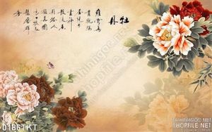 Tranh thư pháp hoa mẫu đơn trang trí