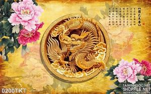 Tranh kim tiền rồng và hoa mẫu đơn