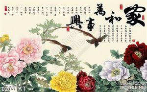 Tranh thư pháp hoa mẫu đơn