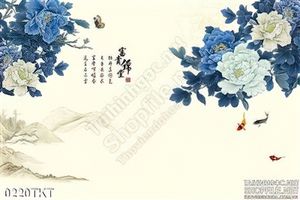 Tranh thư pháp cá chép và hoa