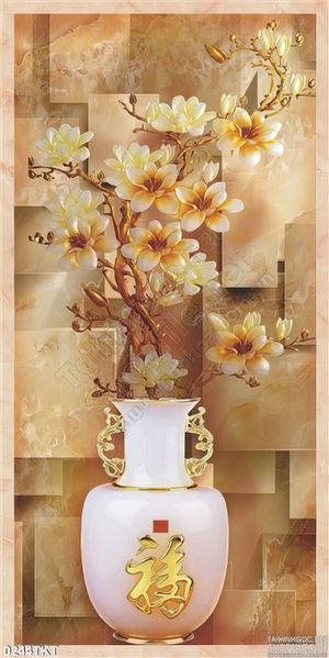 Tranh kim tiền bình hoa trang trí
