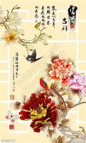 Tranh kim tiền hoa mẫu đơn