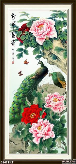 Tranh thư pháp chim công phong thủy