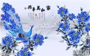 Tranh thư pháp chim công và mẫu đơn