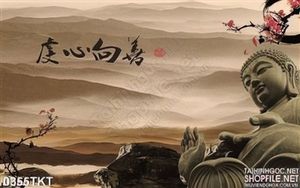 Tranh thư pháp Phật và mùa xuân