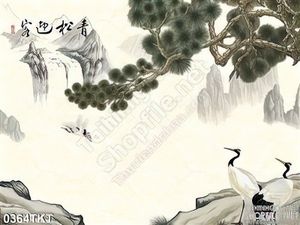 Tranh thư pháp cây tùng và chim hạc