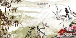 Tranh thư pháp sơn thủy mùa xuân