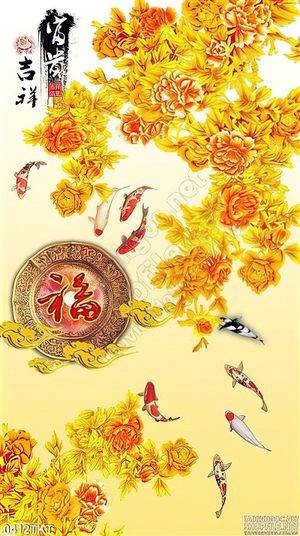 Tranh kim tiền hoa mẫu đơn và cá