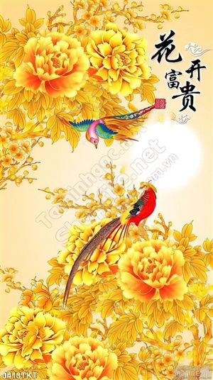 Tranh kim tiền hoa mẫu đơn và chim én