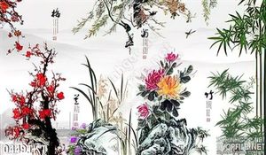 Tranh thư pháp tùng, trúc, cúc, mai