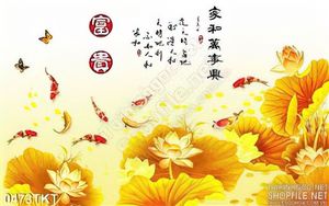 Tranh kim tiền hoa sen và cá Koi