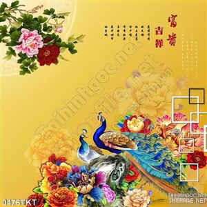 Tranh kim tiền chim công và hoa mẫu đơn
