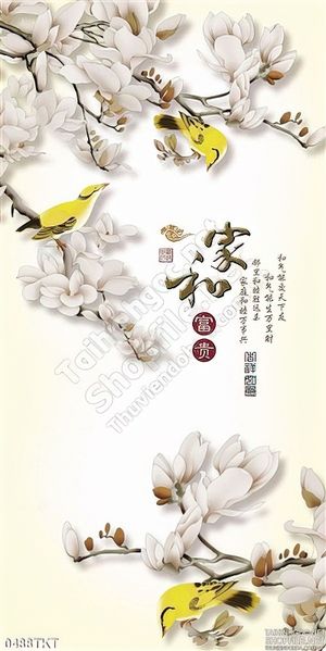 Tranh thư pháp hoa đào và chim én