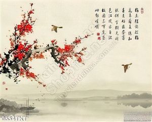 Tranh thư pháp hoa đào treo tường