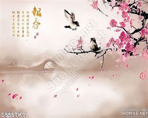 Tranh thư pháp chim yến và mùa xuân