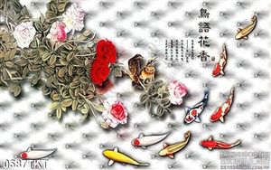 Tranh kim tiền cá chép thư pháp