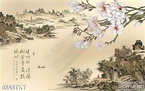 Tranh thư pháp sơn thủy và hoa