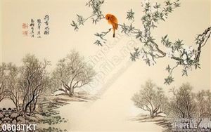 Tranh thư pháp cây tre và tùng