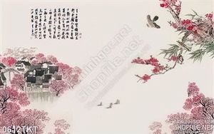 Tranh thư pháp hoa mùa xuân