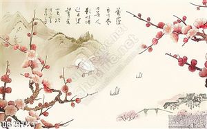 Tranh thư pháp hoa đào mùa xuân