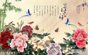 Tranh thư pháp hoa mẫu đơn