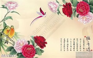 Tranh thư pháp hoa mẫu đơn nghệ thuật