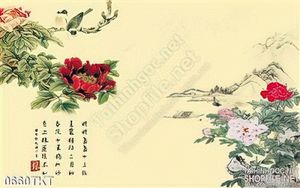 Tranh thư pháp hoa mẫu đơn phong thủy
