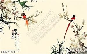 Tranh thư pháp hoa và chim yến