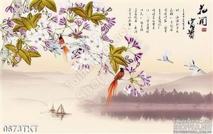 Tranh thư pháp chim và phong cảnh