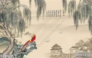 Tranh thư pháp chim mùa xuân