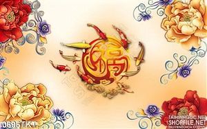 Tranh kim tiền cá Koi và mẫu đơn