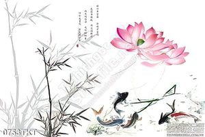 Tranh thư pháp hoa sen và cây trúc