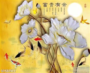 Tranh kim tiền cá Koi và hoa sen vàng