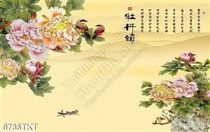 Tranh thư pháp hoa mẫu đơn nghệ thuật