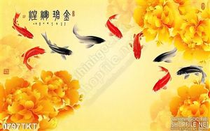 Tranh kim tiền cá chép và hoa mẫu đơn