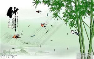 Tranh thư pháp cây trúc và chim én