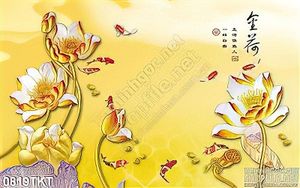 Tranh kim tiền hoa sen và cá chép