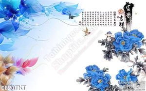 Tranh thư pháp hoa mẫu đơn nghệ thuật