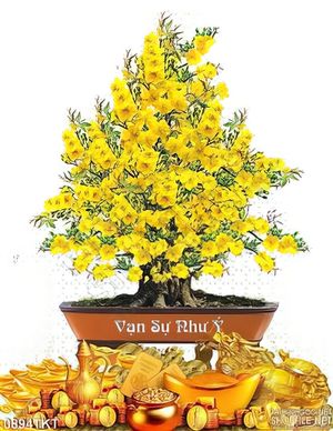 Tranh kim tiền chậu mai vàng