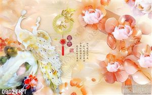 Tranh thư pháp chim công và sen