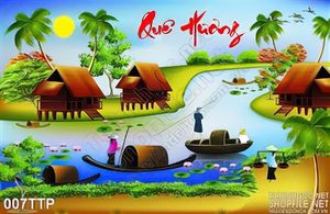 Tranh thư pháp quê hương in canvas