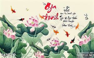 Tranh thư pháp hoa sen cá chép
