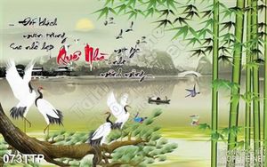Tranh thư pháp phong cảnh quê hương psd