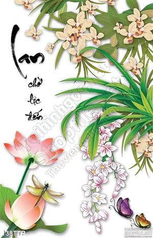 Tranh thư pháp Lan chờ lộc đến