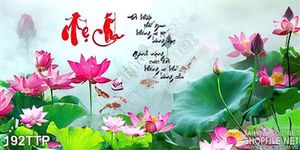 Tranh thư pháp hoa sen và cha mẹ đẹp
