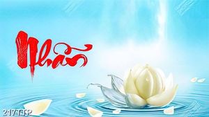 Tranh thư pháp trang trí chữ nhẫn bên hoa sen